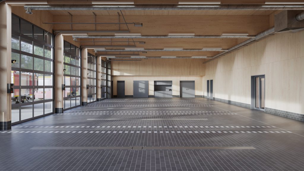 Neubau Gerätehaus Münster Ansicht Fahrzeughalle
